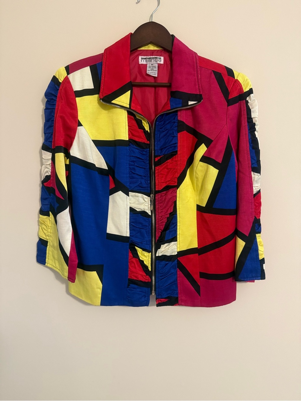 Vintage Mishca Abstract Colorblock Ruched Zip Jacket Medium